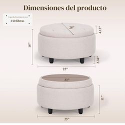 New Round Storage Ottoman w/ Coffee Table Top