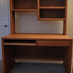 Solid Oak Computer Desk with Hutch