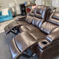 Dark Chocolate Power Reclining Sofa & Loveseat With Console, USB, Adjustable Headrest💥 Fastest Delivery ✅ Showroom Available 🫵