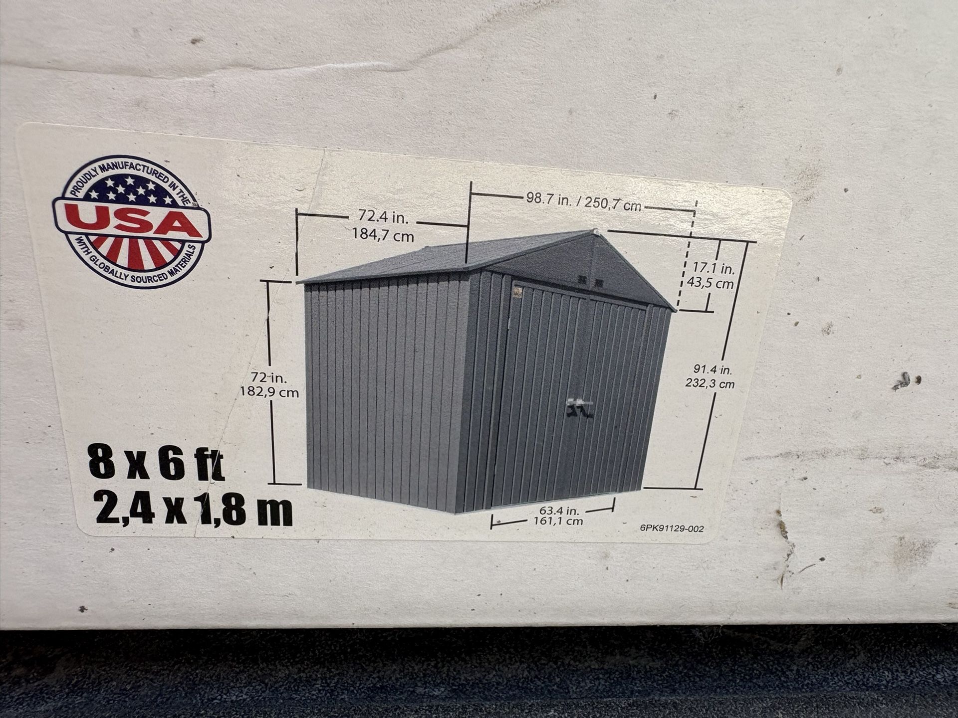 New 8’ x 6’ Galvanized Metal Storage Shed