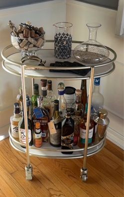 Gold Rolling 2-Tier Bar Cart
