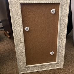 White Floral Pin/ Cork Board For Notes 22 Inch 