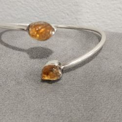925 Sterling Silver Raw Citrine Cuff Bracelet