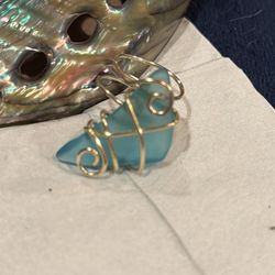 Turquoise color sea glass wire wrapped ring