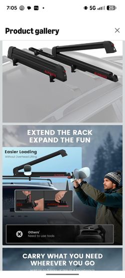Alpinista Ski & Snowboard or Fishing Pole Rack for Car Roof with Sliding Extension, Snowboard Roof Rack Fits 5 Ski Pairs or 4 Snowboards, Aluminum, Un