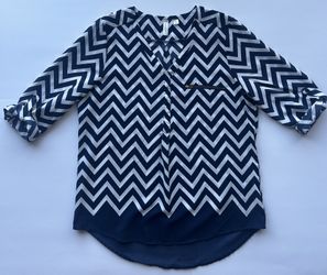Navy Blue White Popover Blouse