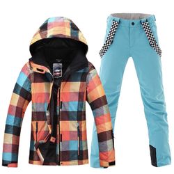 HOTIAN Women's 2 Piece Ski Jackets and Pants Set Skisuit Colorful Waterproof Windproof Insulated Snowsuit Snowboarding Coat