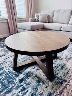 36” Brown Round Wood Coffee Table