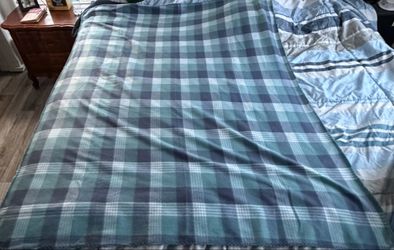 Teal Blue Plaid Fleece Blanket Throw 48x60 Stitched Edge - OBO