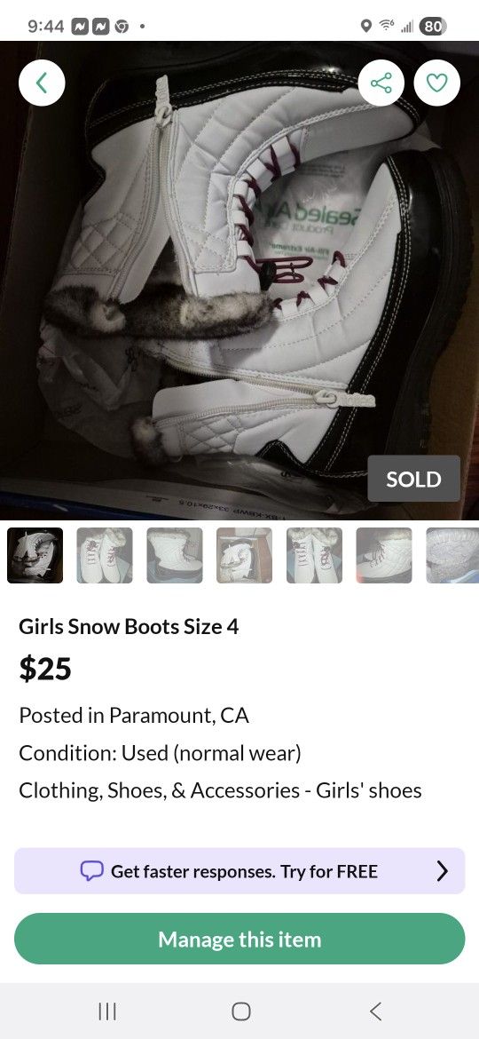 Girls Snow Boots Size 4