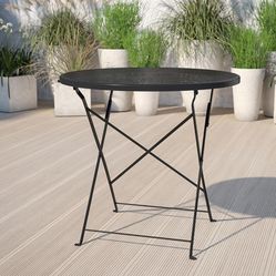32"Wx28"H Metal Mesh Folding Patio Table Round Black Outdoor new