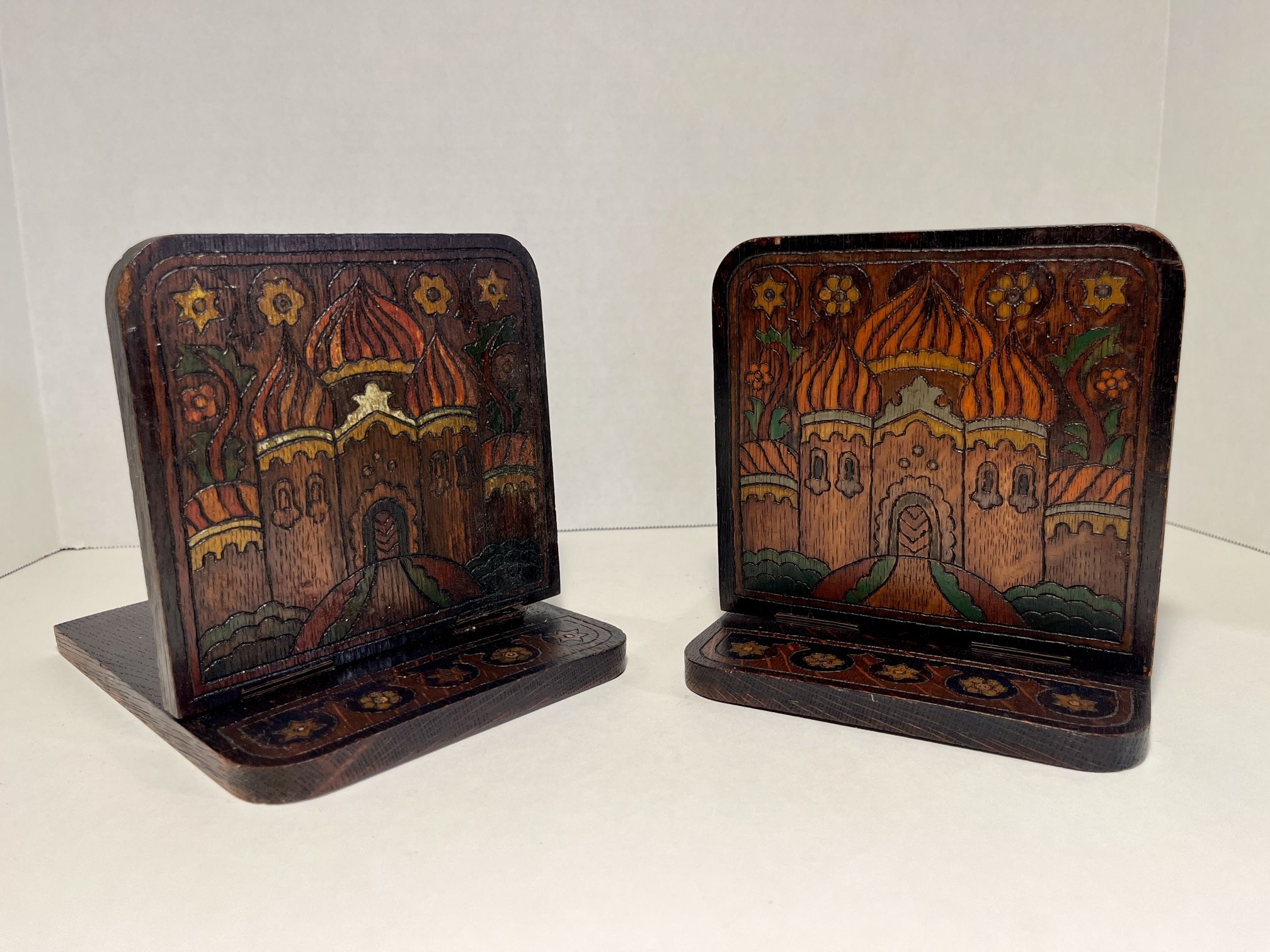 Set of Two Rare Antique Wooden Bookends