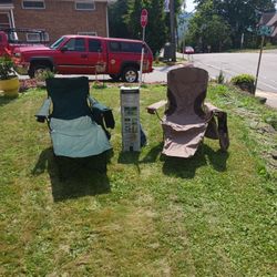 Camping Chairs And Sun Shelter With Bags For The Chair's