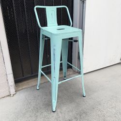 New in Box $25 (Light Blue) Metal Bar Stools w/ Backrest  30” Seat Height for Kitchen Counter Top Barstool 