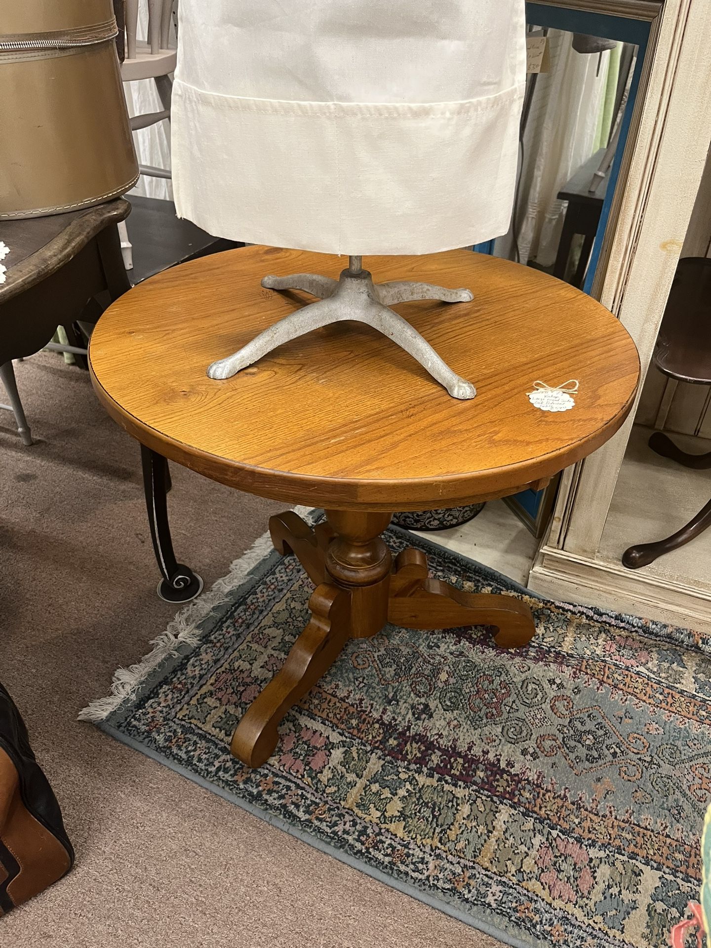 Vintage Large Round Side Oak Table