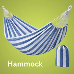 Blue and White Hammock for Courtyard, Indoor Beach, and Leisure Use