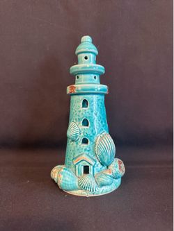 Ceramic Nautical Lighthouse Shell Figurine