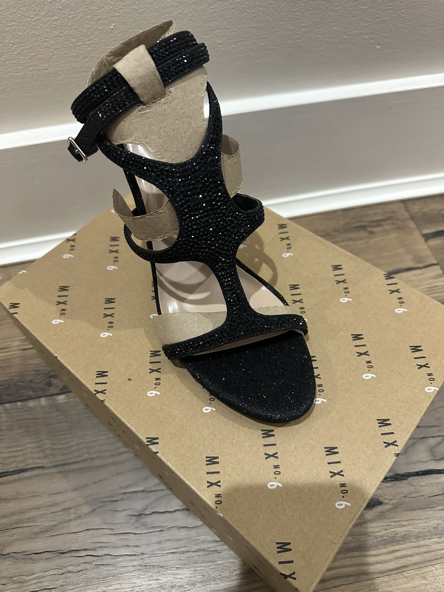 Black Strappy Rhinestone Heels