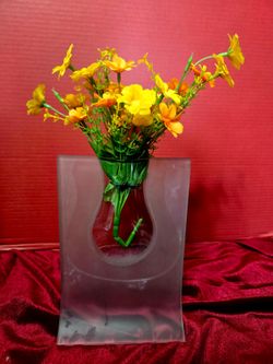 Frosted Clear Art Glass Vase Mglass Vase Center Cutout Modern Sculptural Design