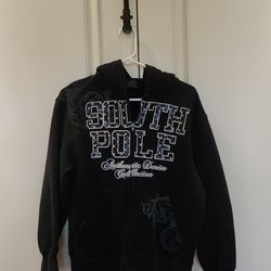 South Pole Black Zip-Up Jacket – Graphic Logo, Size M 12-14