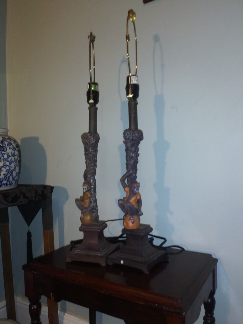 Pair of vintage monkey motivated table lamps.