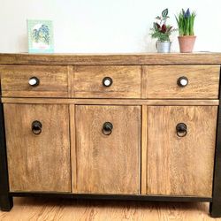Rustic Farmhouse Industrial Distressed Wooden Metal Entryway Entry Way TV Media Entertainment Console Sideboard Table Drawer Shelf Storage Cabinets