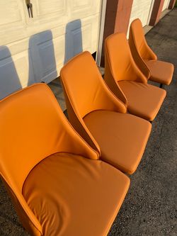 Set of 4 Orange Upholstered Dining Chairs