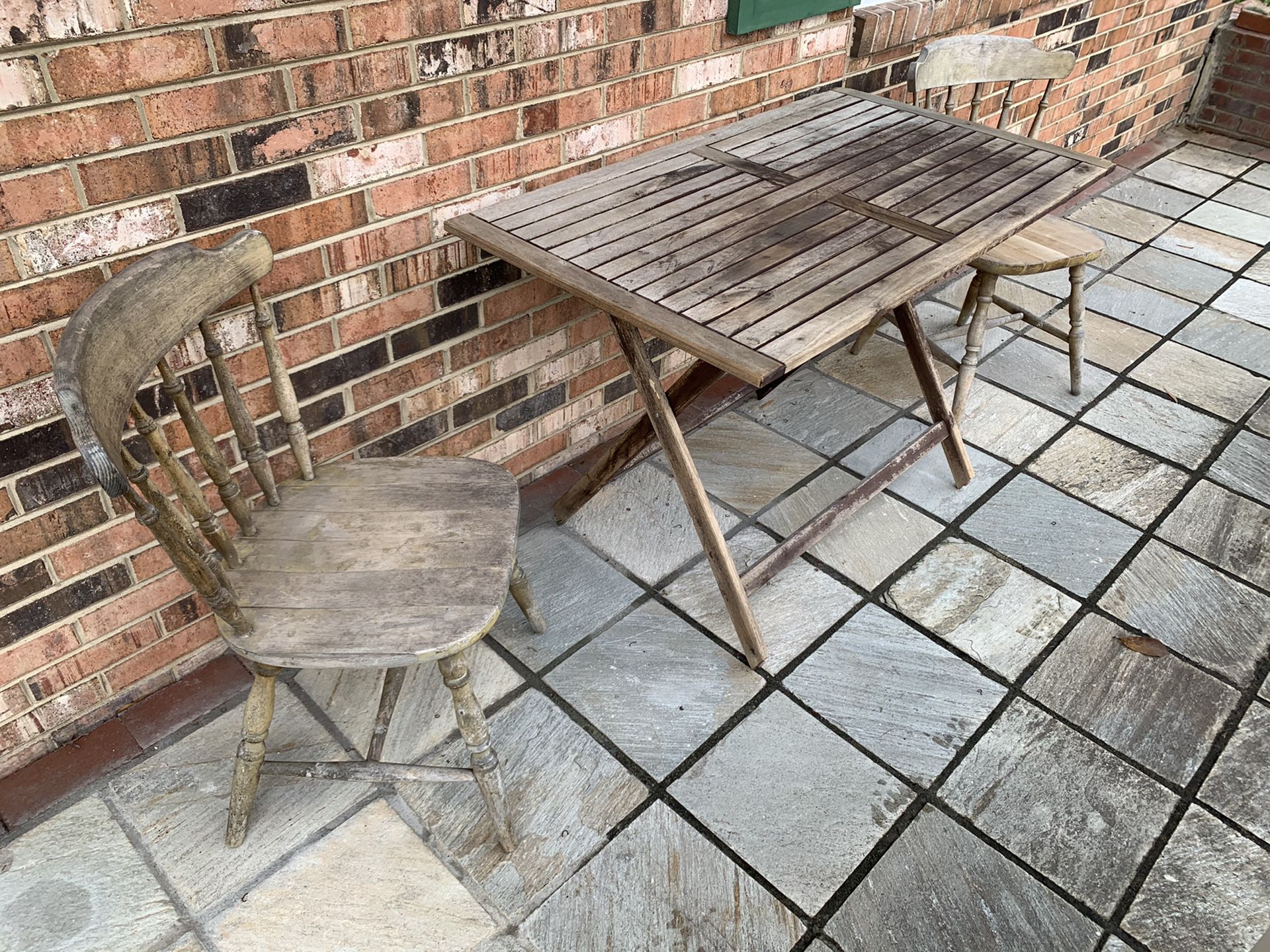 Wooden foldable table and wooden chairs