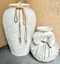 Set of 2 White Textured Decorative Vases