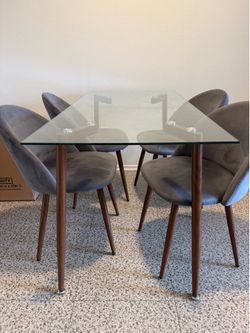 Glass Dining Table with Wood & Metal Legs - Mid-Century Modern