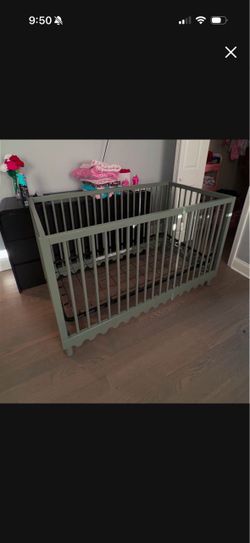 Sage Green Wooden Baby Crib