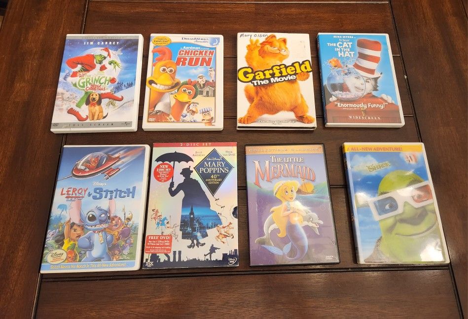 Set of 8 Children's Movies on DVD SOLD TOGETHER 