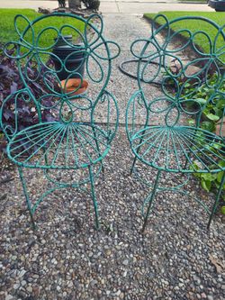 Two beautiful IRON patio chairs plant stand garden decor farmhouse decor home decor