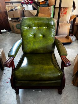 Vintage 1950’s Green Leather Arm Chair