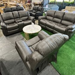 Grey Recliner Living Room 3Pcs Sofa Set / Juego de sofás de 3 piezas para sala de estar reclinable gris