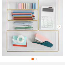 Clear/Gold Trim Desk Drawer Organizer Set of 5 - Various Sizes