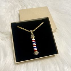Brand New Barber Pole Golden Chain Necklace- Larger Size 