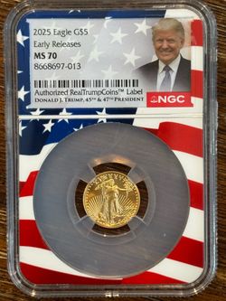 2025-W 1/10 oz Gold Eagle NGC MS70 – Trump Label