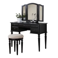 3-Piece Black Makeup Vanity Set w/Stool & Mirror $175 TODAY Pickup!