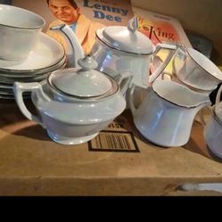 Antique Germany Teapot Teacups Iridescent Vintage porcelain tea set