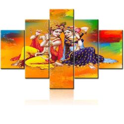 Indian Wall Decor Lord Radha Krishna Pictures Colorful Art Watercolor Style Prints on Canvas 5 Piece/Multi Panel Paintings Artwork Giclee Home Decor f