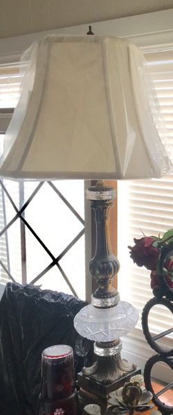PAIR 2 Lamps NEW Tall Beautiful Antique Vintage Cut Crystal Black Marble Brass NEW Silk Lampshades