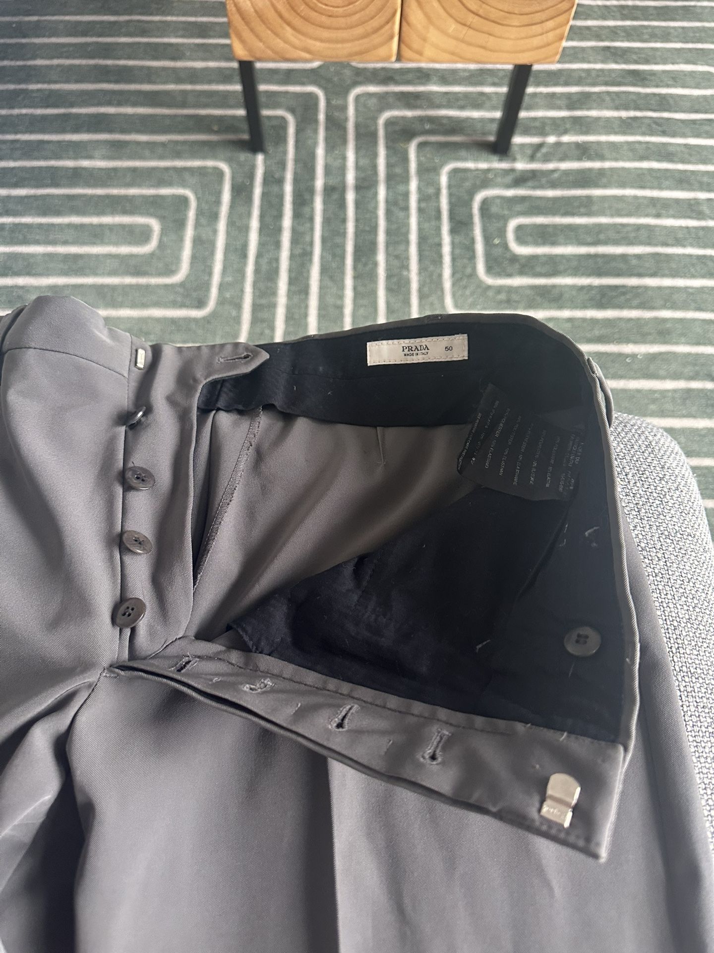 PRADA Size 32 grey flat front dress pants.