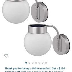 Solar Globe Wall Lamp Outdoor, 2 Pack Sun Powered Wall Sconce Led Light Fixtures, 6-inch Diameter, White Light