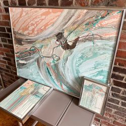 Vintage Patrick McNurney Original Mixed Media Abstract Artwork Set of 3 MCM Retro