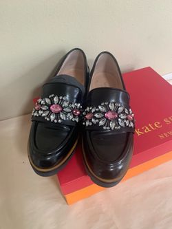 Kate Spade New York Karry Too Oxford Black Loafers Crystal Embellished Lug Sole