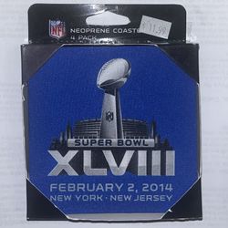 Super Bowl XLVIII Coaster Set 4-Pack NFL 2014 Seahawks Broncos NY NJ NOS