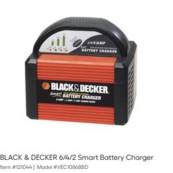 BLACK & DECKER 6/4/2 Smart Battery Charger Item #121044 | Model #VEC1086BBD