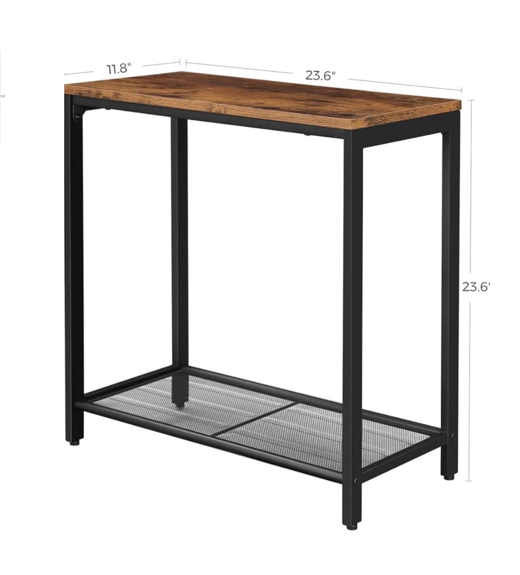 VASAGLE Side Table Narrow Small End Table with Mesh Shelf - Brown