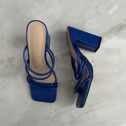 Blue strappy block heel sandals